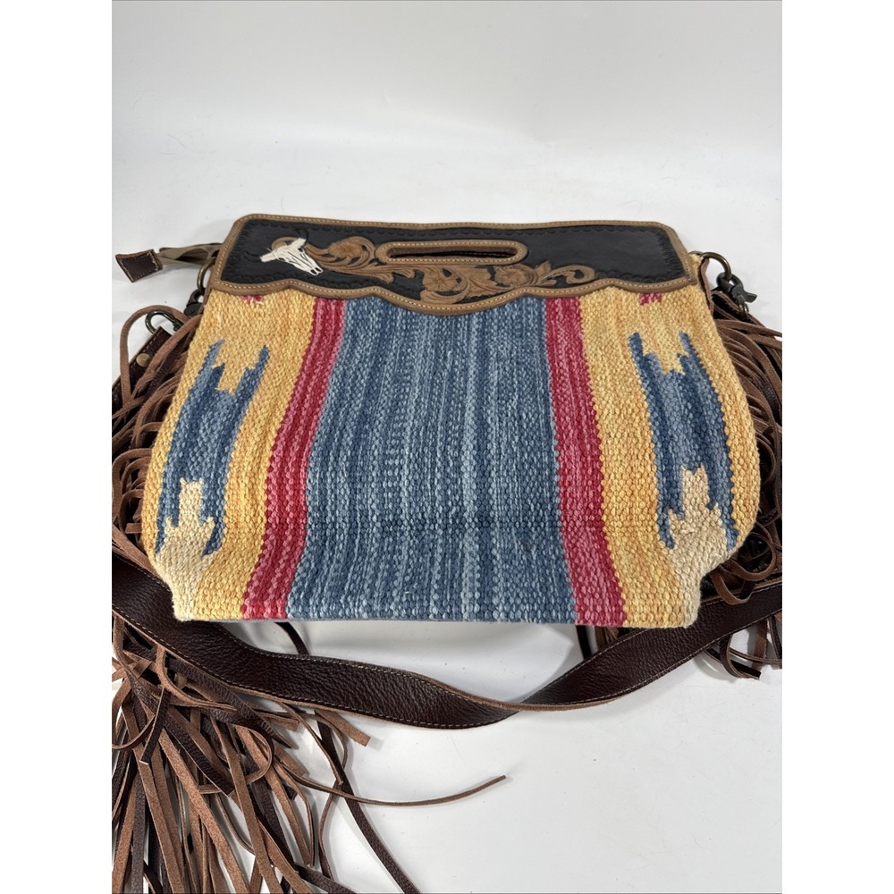 Myra Blue Stream Hand Tooled Fringed Bag Western Cowgirl - Picture 5 of 16